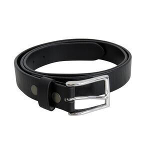 Belts.com Black Leather Belt Silver Rectangle Brass Buckle Size 40 Men's Clasic
